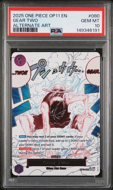 2025 ONE PIECE OP11-A FIST OF DIVINE SPEED ALTERNATE ART #080 GEAR TWO PSA 10