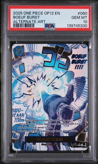 2025 ONE PIECE OP12-LEGACY OF THE MASTER #060 BOEUF BURST ALTERNATE ART PSA 10